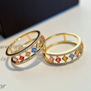 Bague en or pur 18 carats Xinfly Luxury avec diamants et saphirs multicolores, pierre naturelle - Product Image 3