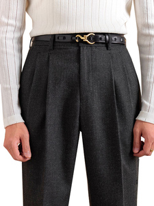 <span class=keywords><strong>Pantaloni</strong></span> Casual da Uomo a Gamba Dritta, Nuova Collezione Primavera, Stile Britannico, a Vita Media, con Doppia Pieghe, in Finto <span class=keywords><strong>Lino</strong></span> a Spina <span class=keywords><strong>di</strong></span> Pesce - Product Image 3