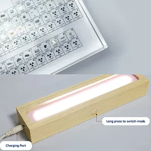 Bambini adulti insegnante acrilico trasparente tavola periodica elementi reali all'interno con Base in legno a LED