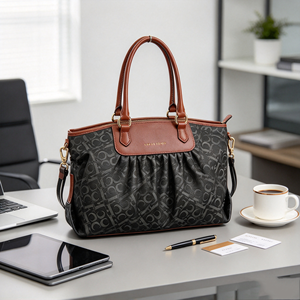 Sac fourre-tout vintage imprimé pour femme avec garniture en similicuir, poignée supérieure, bandoulière amovible, sac à main quotidien - Product Image 2