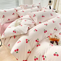 Parure de lit 4 pièces en polyester brossé ultra-doux avec imprimé fruits pour mariage, lavable en machine, vente en gros