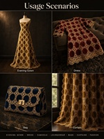 Tissu en dentelle de velours découpé au laser, broderie dorée ajourée, applique en velours avec bord festonné pour robe de soirée