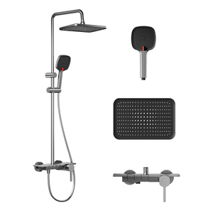 Grifo de <span class=keywords><strong>Ducha</strong></span> de Pared de Diseño Moderno 3118, Color Gris Metálico, Aluminio Ligero, Mezclador de Agua Caliente, Juego de <span class=keywords><strong>Ducha</strong></span> - Product Image 4