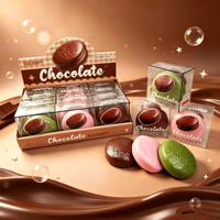 Mainan Squishy TPR Buatan Tangan Bentuk Kue Cokelat Buah dengan Blok Bangunan, Simulasi Kotak Display, Suara Renyah, Pereda Stres