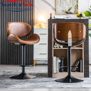 Chaises de bar réglables en hauteur en cuir véritable de style européen moderne, tabourets hauts pour bar à domicile, centre commercial, salon - Product Image 6