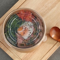 Boîtes en papier kraft jetables de qualité alimentaire pour snacks et salades avec couvercle en PP / Boîtes d'emballage en papier pour légumes, salades et fruits