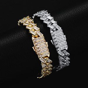 Bracelet unisexe tendance hip-hop européen et américain, collier cubain 12 mm, pierre naturelle taillée en T, fermoir à ressort, insert en fer - Product Image 2