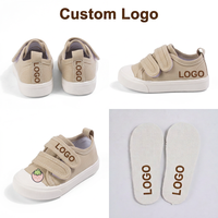 Baskets en toile personnalisées pour tout-petits, couleurs unies, respirantes, noires et beiges, chaussures décontractées pour enfants, fermeture auto-agrippante, légères