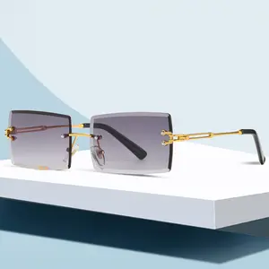 New Trendy Small Size Rectangle Frameless Sun Glasses Hot Sale Women Men Rimless Ocean Lens Metal Sunglasses