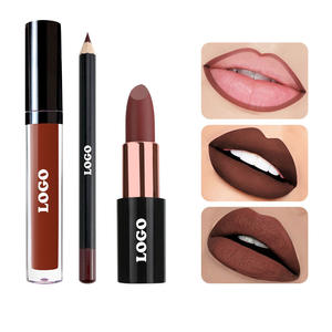 Crayon à lèvres marron de luxe Kit de rouge à lèvres liquide 3 pièces marque privée minéral hydratant mat brillant à lèvres crème longue durée nouveau - Product Image 1