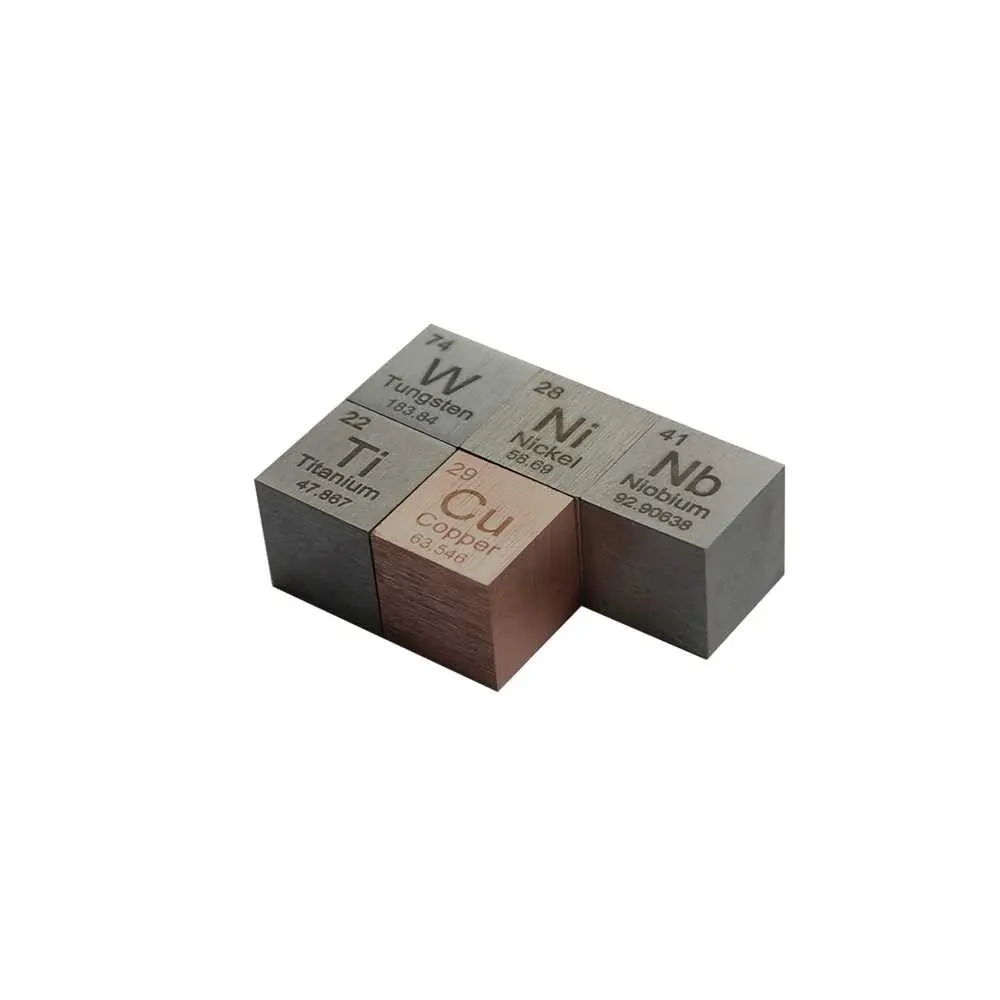 Lot de 5 métaux tungstène + cuivre + titane + Niobium + Nickel Cube de densité métallique 10mm Collection de Table périodique