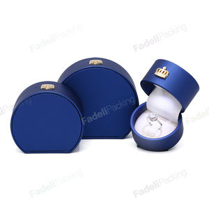 Caja de joyería led de cuero PU con logotipo personalizado, azul oscuro, collar, joyería - Product Image 2