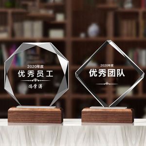 Wholesale Crystal Glass <b>Plaque</b> With Wood Base Customized Engraving <b>Trophy</b> - Product Image 1