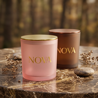 Pot à bougie en verre givré de luxe, cylindrique, avec couvercle en bambou et métal, récipient vide pour bougie, avec boîte cadeau, pots à bougie de luxe