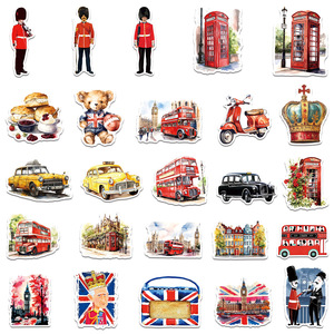50PCS Blue Red British Style Classic London Scene Telephone Booth <strong>Bus</strong> Luggage Eco-Friendly PVC Die-Cut Custom <strong>Stickers</strong> - Product Image 4