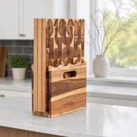 Book Cutting Board Set of 3 with Stand-The Cutting Board Library, Solid Wood Book-Shaped Boards for Serving and Display