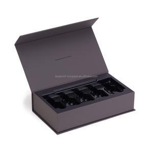 Luxury custom print LOGO black unique 100ml wine cocktail bottle clamshell flap paper magnetic box packaging gift box for wine