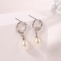 Boucles d'oreilles pendantes géométriques KAMMY tendance en argent sterling 925 avec zircon et perle, plaqué platine et rhodium, modèle HBE 3768, cadeau pour femme