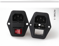 LZ-14-F5 Soket Daya AC Industri 10A 250V PA66 3pin dengan Sakelar Rocker Tiga Warna Merah, Kaki Tripod, Sekring Tembaga untuk Printer 3D