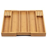 Organisateur de tiroir de cuisine en bambou pour ustensiles, couverts et gadgets, avec séparateurs