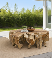 Table basse multifonctionnelle en racine de teck naturel, artisanale, en bois massif, durable, contemporaine, avec plateau en verre, luxe, antique, multi-usages