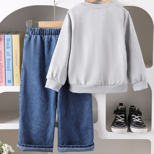 Set di Abbigliamento per Ragazze 2025 Vendita Calda su Piattaforme Transfrontaliere Stile Casual Felpa a Maniche Lunghe con Fiocco e Jeans - Product Image 4