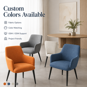 Silla de Comedor Moderna Tapizada en Tela Naranja Quemado, Respaldo Alto Curvo, Brazos con Reposabrazos, Patas de Metal Negro Comercial, para Hotel y Restaurante - Product Image 5