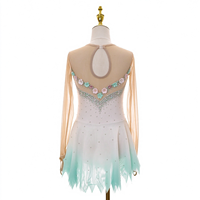 Robe de patinage artistique pour enfants et adultes, dégradé blanc et vert menthe, maille à manches longues, dos orné de fleurs en strass, pour compétition et spectacle