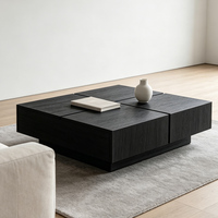 Table basse rectangulaire multifonction en bois massif noir de style nordique moderne pour salon, avec rangement intégré