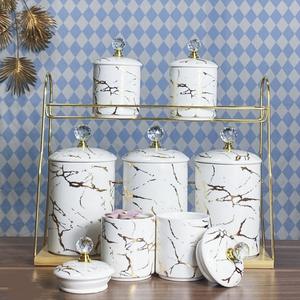 Pink Marble Ceramic Storage Jars <b>Set</b> With Gold Rack 7 Piece Kitchen <b>Canisters</b> Airtight Lids For Pantry Organization - Product Image 2