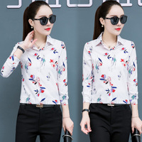 Chemisier femme carré décontracté à manches longues imprimé automne nouvelle fleur coréenne Polyester Anti-boulochage Vintage coupe régulière grande taille