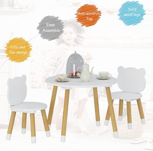 Modern Kids Wood Table Chair Set 3-Piece Round Play Table with 2 Chairs for Toddlers Girls Boys <strong>White</strong> - Product Image 4