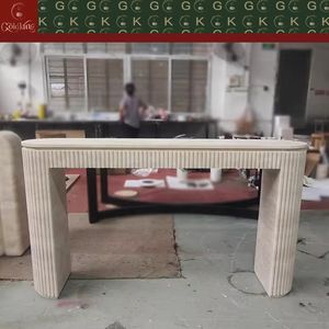 <span class=keywords><strong>Table</strong></span> d'entrée moderne en travertin GOLDKING, design cannelé en pierre beige, <span class=keywords><strong>console</strong></span> minimaliste, sur mesure pour la décoration de hall d'entrée de luxe - Product Image 5
