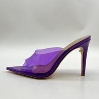 Sandales en PVC à bout ouvert avec logo personnalisé, couleur violette, talons aiguilles sexy, antidérapantes, souples, pour le printemps et l'été, avec cristaux