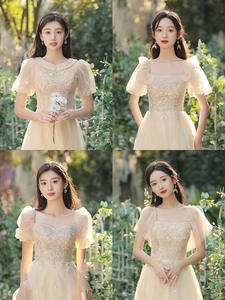 Váy phù dâu mùa xuân mới, đám cưới, chị em, màu champagne, tôn dáng, biểu diễn sinh viên, trang phục công sở dành cho nữ - Product Image 5