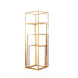 Wholesale Price Greenlife Handmade Chinese Style Shinny Gold Metal Square Flower <b>Stand</b> Wedding Decoration Extra Large - Product Image 4