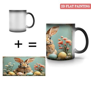 Magic Heat Changing Mug 11oz Frosted Black <b>Ceramic</b> <b>Cup</b> With Bunny Easter Design 2D Flat Painting - Product Image 4