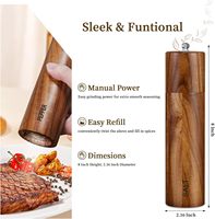 Lot de 2 moulins à poivre en bois d'acacia ajustables de 8 pouces Ensemble de moulins à poivre rechargeables en céramique