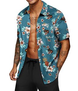 Camisa Hawaiana Tropical de Satén para Hombre, Estampado Floral, Verano, Playa, Manga Corta, Casual, con Botones y Bolsillos, Tejido de Punto, 100% Poliéster - Product Image 1