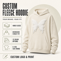 Sweat-shirt à capuche unisexe surdimensionné en molleton français avec motif papillon brodé et gaufré, coupe classique, style streetwear hiver