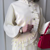 Top jupe Eid musulman Abaya jupe plissée ensembles Ramadan Jalabiya dubaï arabe maroc Musulman Ensembles solide femmes 2 pièces ensemble