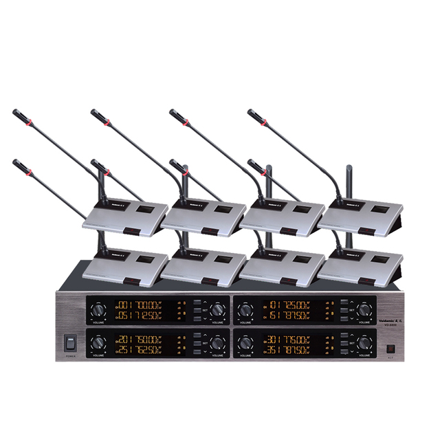 Vason 6800 1 Receiver 8 Wireless Handheld Lavalier Headset Gooseneck Short-Gun Conference Microphones AA Battery Powered XLR