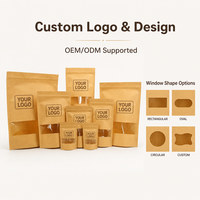 Bolsa de Papel Kraft Marrón Personalizada, Bolsa Doypack con Cierre Hermético, Envase de Alimentos con Ventana Transparente para Snacks