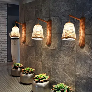 Lampe Tatami en bambou de style japonais Lampe de chevet en bois massif pour chambre à coucher Applique murale en bambou pour couloir rétro