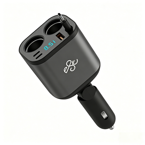 Caricabatterie da Auto con Display LCD e Doppia <span class=keywords><strong>Presa</strong></span> USB-A+2*USB-C con Cavo Type-C Integrato <span class=keywords><strong>per</strong></span> Ricarica Rapida, Compatibile con <span class=keywords><strong>iPhone</strong></span> Samsung Huawei - Product Image 1