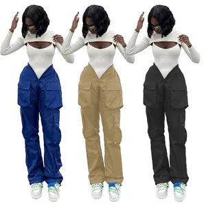 bluz üniforma kore Suppliers-Klasik spor yüksek Streetwear açık kargo pantolon kadınlar için elastik bel Hip Hop düz rahat dökümlü pantolon bayanlar
