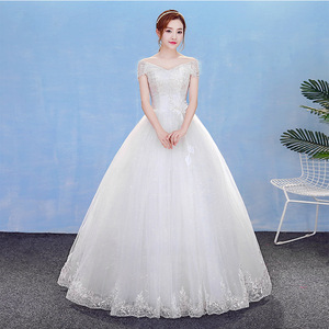 2019 핫 세일 간단한 오프 숄더 스팽글 레이스 꽃 저렴한 바닥 길이 웨딩 가운 - Product Image 1
