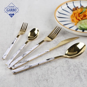 Western Gold Dinner knives Steak Knife Fork Spoon Cutlery ABS Plastic Handle 18/10 Stainless Steel Flatware Set for Home Hotel
