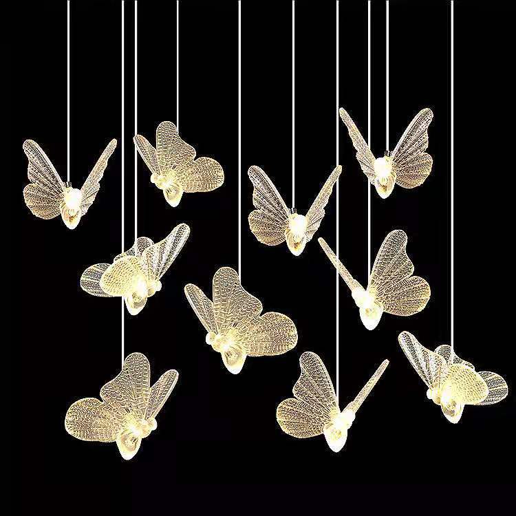 Waterproof AC LED Gold Acrylic Chandelier Pendant Lamp Butterfly Design Remote Control European Style Wedding Indoor Ceiling