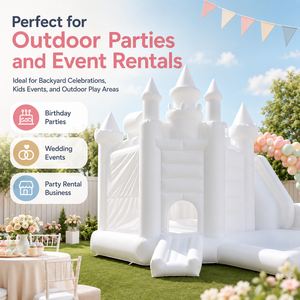 Château gonflable commercial avec toboggan et fosse à balles, <span class=keywords><strong>blanc</strong></span> pastel, pour enfants, location pour événements et fêtes - Product Image 2
